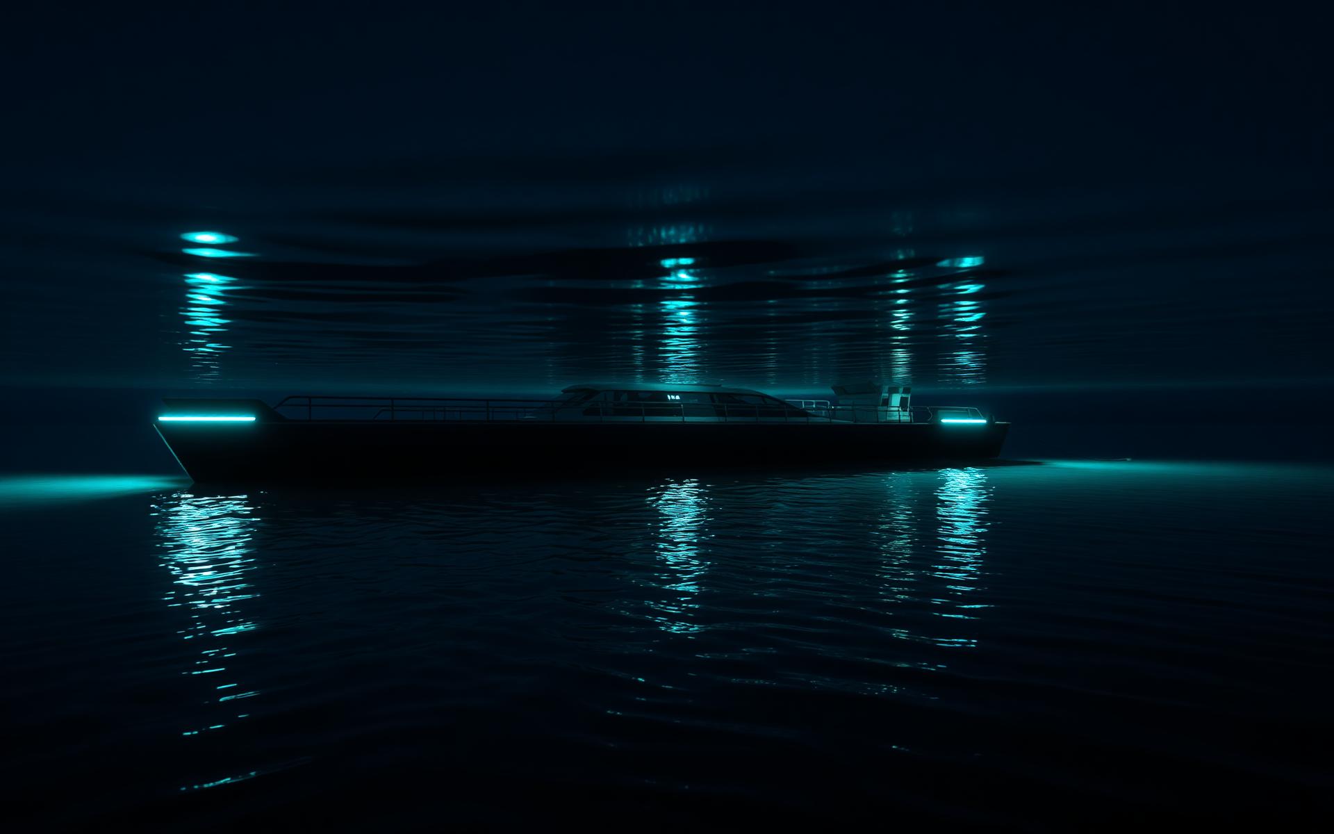 AquaSweep floating recovery vessel at blue hour